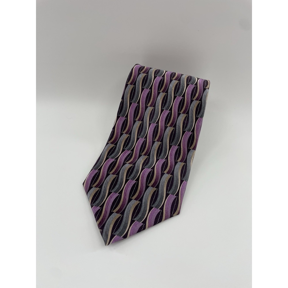 Pravata Mens Silk Neck Tie Purple Gray Geometric Shape 3.5" Wide